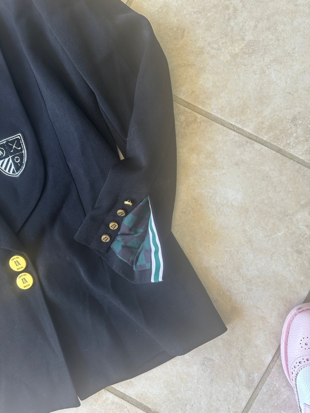 Fore All golf black School-Style Blazer with Crest and Green Check Lining M - Picture 3 of 6